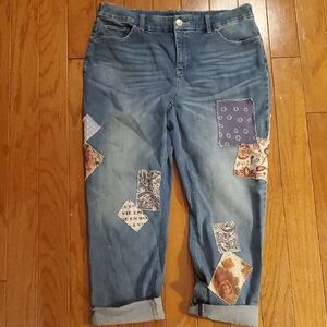 Chicos Trendy Patchwork Girlfriend Jeans Size 8
